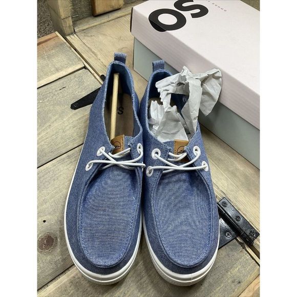 So Edenn Women's Moc Toe Slip-On Sneakers Blue White US 6.5 Chambray - Picture 5 of 10